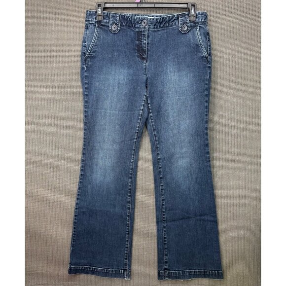Ann Taylor Loft Womens Size 10 Blue Bootcut Denim Jeans Dark Wash Button Accents - Picture 1 of 11